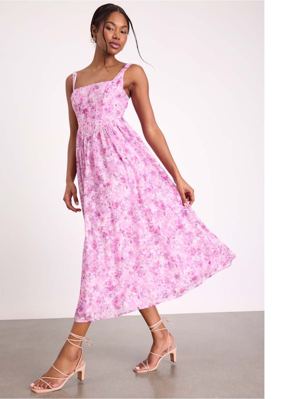 LULUS Floral Square Neck Basque Waist Corset Bustier Princesscore Midi Dress XL